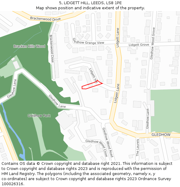 5, LIDGETT HILL, LEEDS, LS8 1PE: Location map and indicative extent of plot