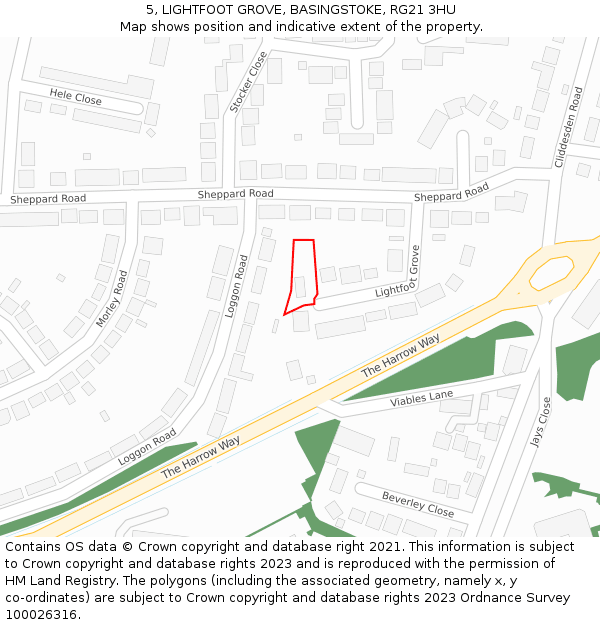 5, LIGHTFOOT GROVE, BASINGSTOKE, RG21 3HU: Location map and indicative extent of plot