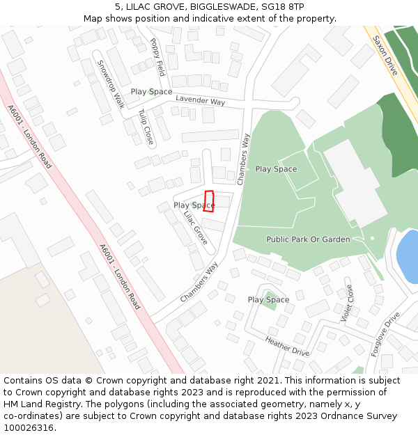 5, LILAC GROVE, BIGGLESWADE, SG18 8TP: Location map and indicative extent of plot