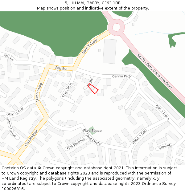 5, LILI MAI, BARRY, CF63 1BR: Location map and indicative extent of plot