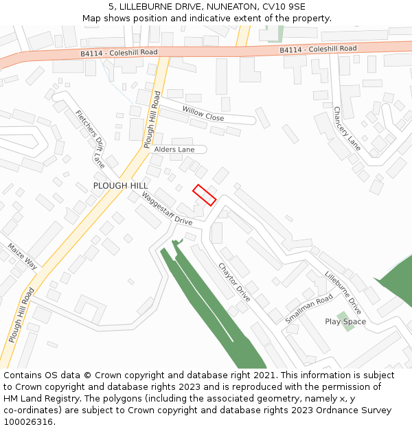 5, LILLEBURNE DRIVE, NUNEATON, CV10 9SE: Location map and indicative extent of plot