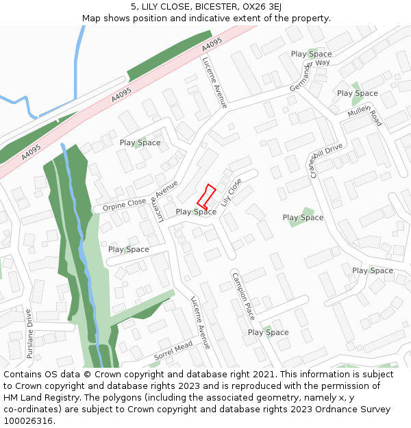 5, LILY CLOSE, BICESTER, OX26 3EJ: Location map and indicative extent of plot