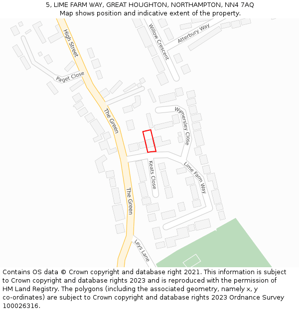 5, LIME FARM WAY, GREAT HOUGHTON, NORTHAMPTON, NN4 7AQ: Location map and indicative extent of plot