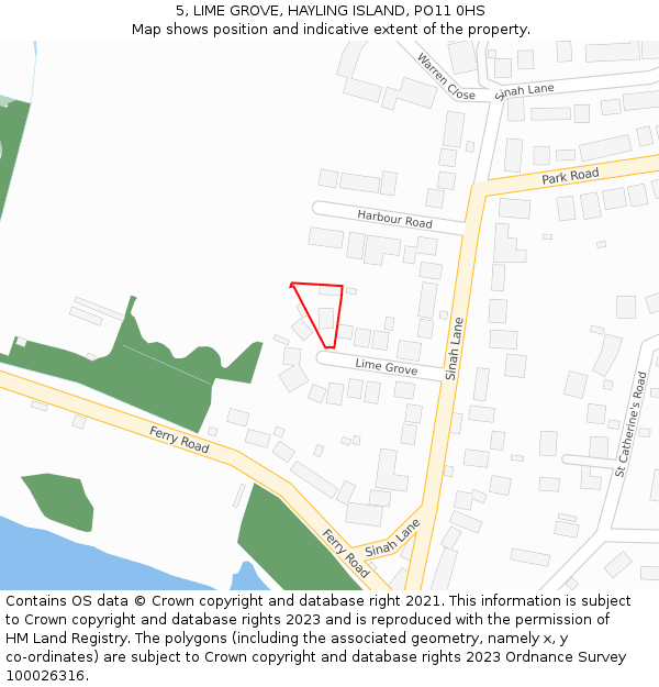 5, LIME GROVE, HAYLING ISLAND, PO11 0HS: Location map and indicative extent of plot