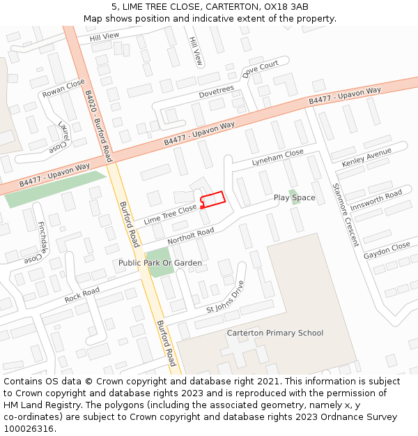 5, LIME TREE CLOSE, CARTERTON, OX18 3AB: Location map and indicative extent of plot