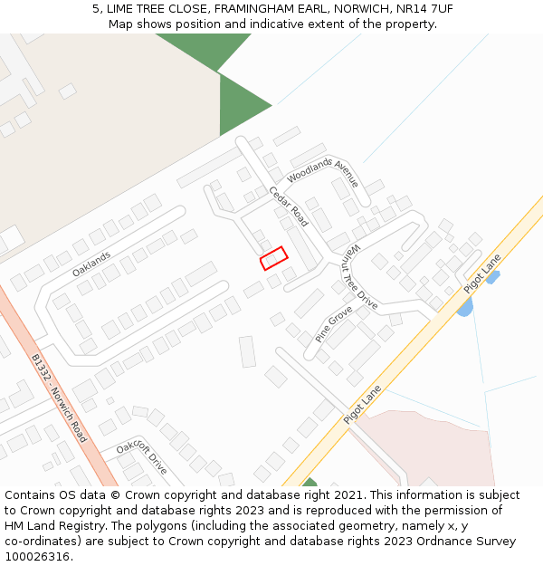 5, LIME TREE CLOSE, FRAMINGHAM EARL, NORWICH, NR14 7UF: Location map and indicative extent of plot