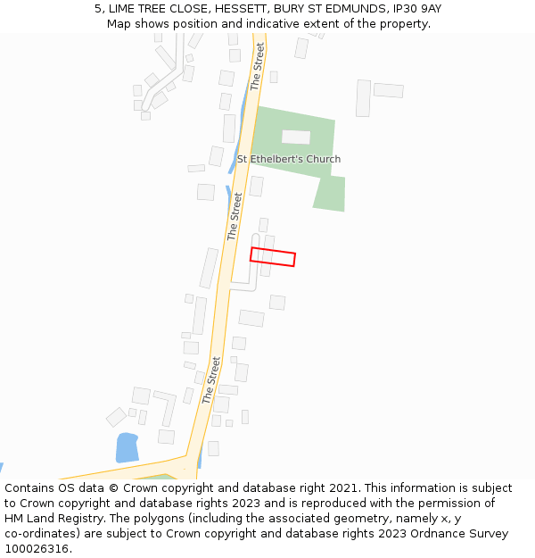 5, LIME TREE CLOSE, HESSETT, BURY ST EDMUNDS, IP30 9AY: Location map and indicative extent of plot