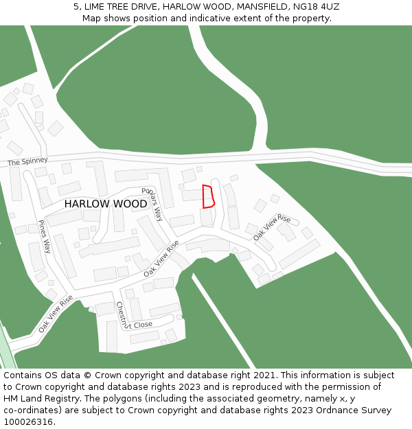 5, LIME TREE DRIVE, HARLOW WOOD, MANSFIELD, NG18 4UZ: Location map and indicative extent of plot