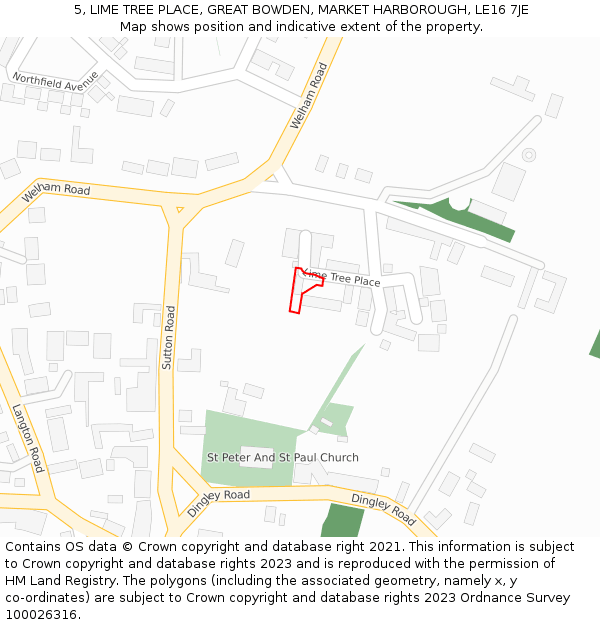 5, LIME TREE PLACE, GREAT BOWDEN, MARKET HARBOROUGH, LE16 7JE: Location map and indicative extent of plot