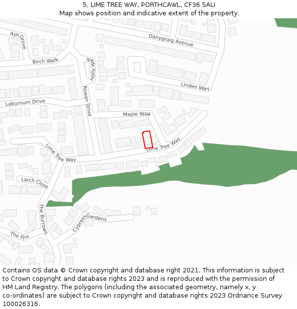 5, LIME TREE WAY, PORTHCAWL, CF36 5AU: Location map and indicative extent of plot