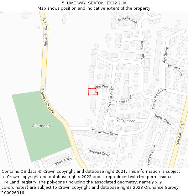 5, LIME WAY, SEATON, EX12 2UA: Location map and indicative extent of plot