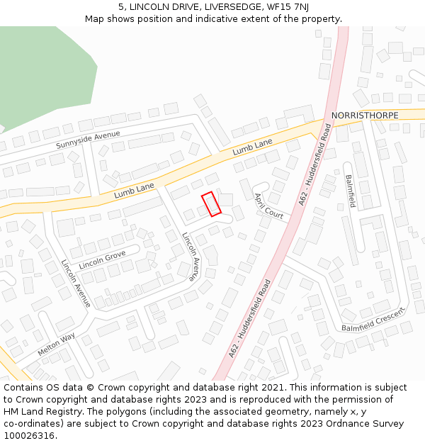 5, LINCOLN DRIVE, LIVERSEDGE, WF15 7NJ: Location map and indicative extent of plot