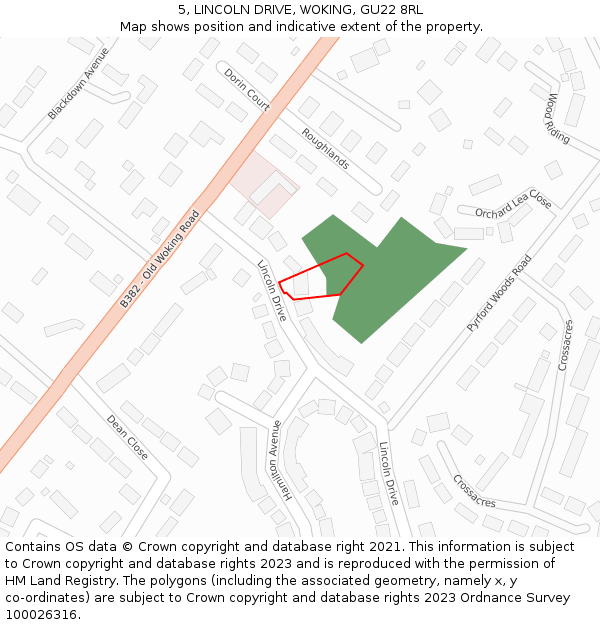 5, LINCOLN DRIVE, WOKING, GU22 8RL: Location map and indicative extent of plot