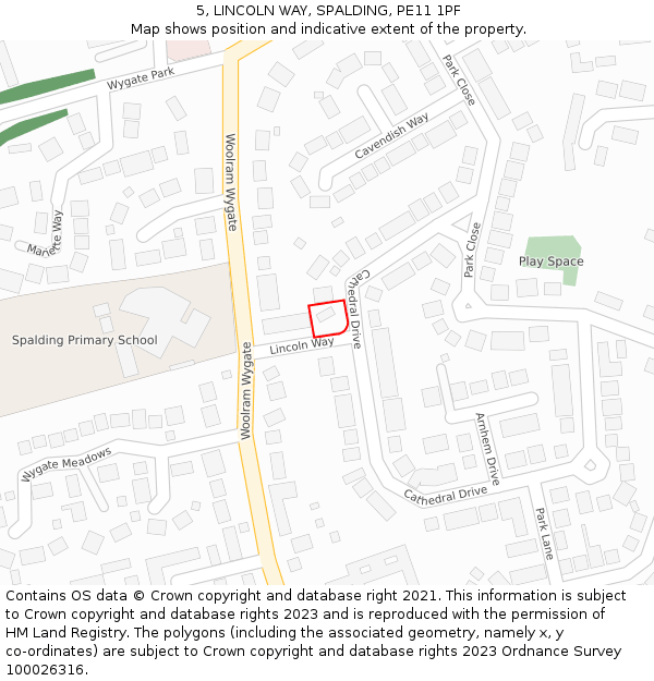 5, LINCOLN WAY, SPALDING, PE11 1PF: Location map and indicative extent of plot