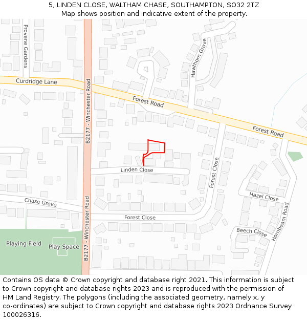 5, LINDEN CLOSE, WALTHAM CHASE, SOUTHAMPTON, SO32 2TZ: Location map and indicative extent of plot