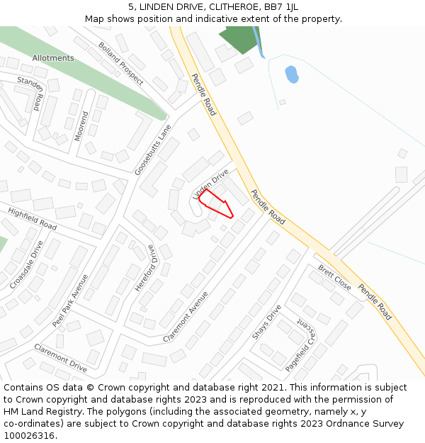 5, LINDEN DRIVE, CLITHEROE, BB7 1JL: Location map and indicative extent of plot