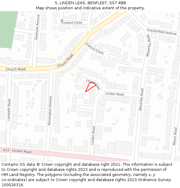 5, LINDEN LEAS, BENFLEET, SS7 4BB: Location map and indicative extent of plot