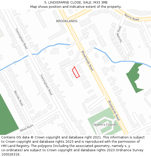 5, LINDISFARNE CLOSE, SALE, M33 3RB: Location map and indicative extent of plot