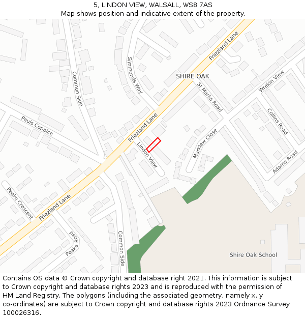 5, LINDON VIEW, WALSALL, WS8 7AS: Location map and indicative extent of plot