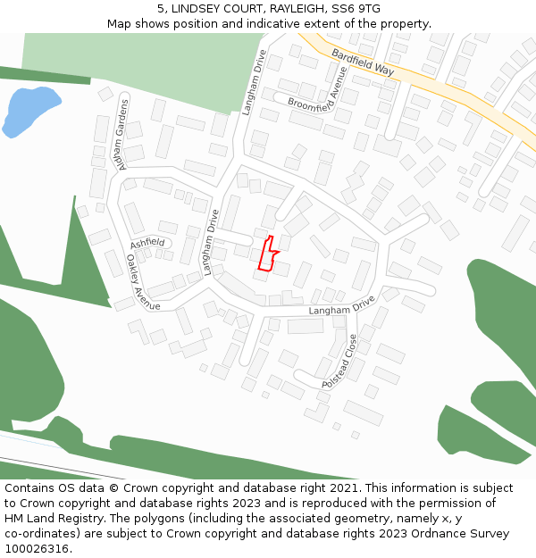 5, LINDSEY COURT, RAYLEIGH, SS6 9TG: Location map and indicative extent of plot