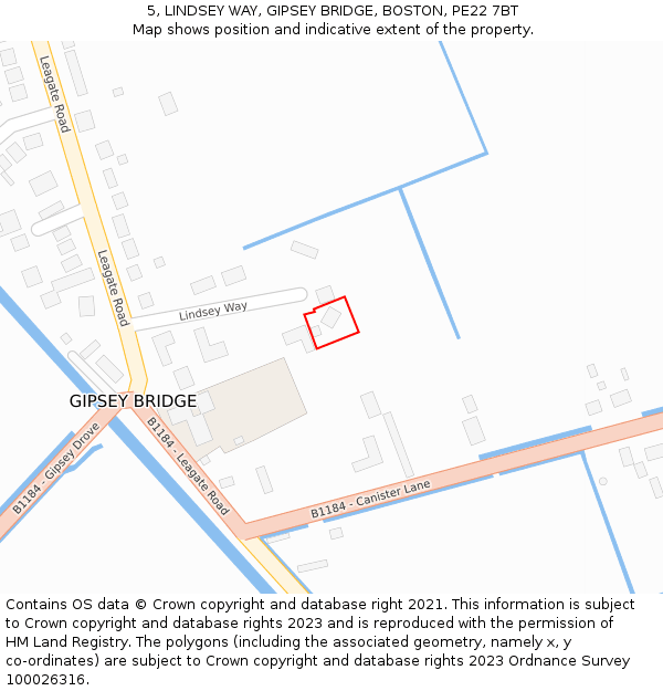 5, LINDSEY WAY, GIPSEY BRIDGE, BOSTON, PE22 7BT: Location map and indicative extent of plot