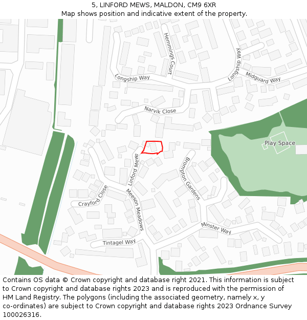 5, LINFORD MEWS, MALDON, CM9 6XR: Location map and indicative extent of plot