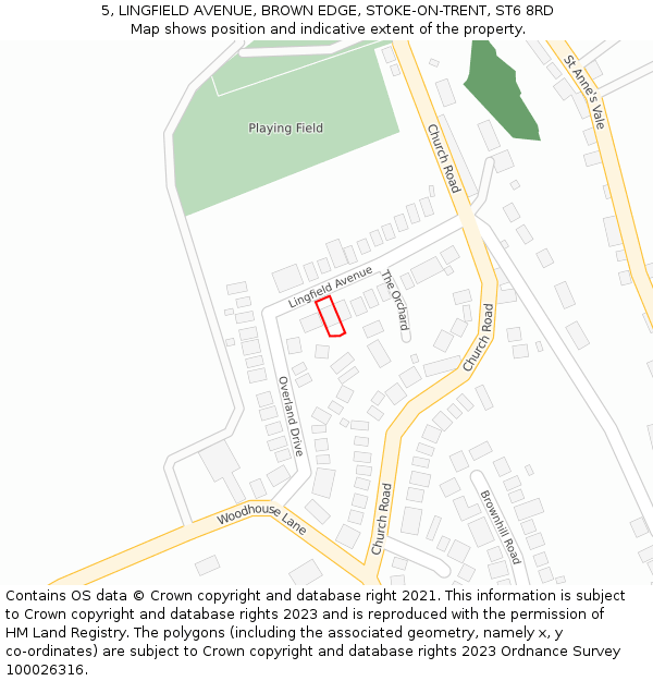 5, LINGFIELD AVENUE, BROWN EDGE, STOKE-ON-TRENT, ST6 8RD: Location map and indicative extent of plot