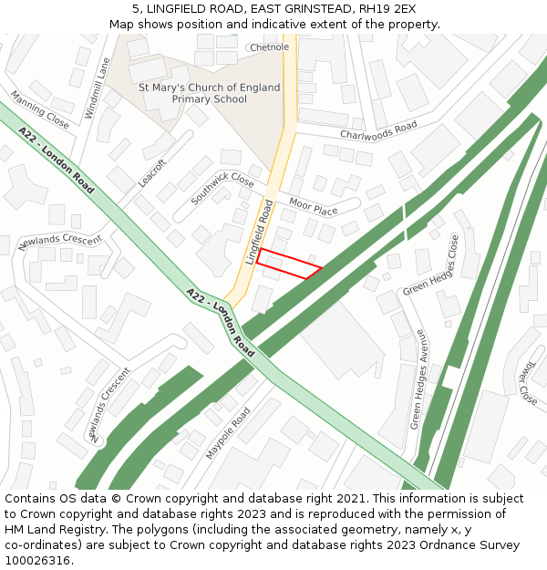 5, LINGFIELD ROAD, EAST GRINSTEAD, RH19 2EX: Location map and indicative extent of plot