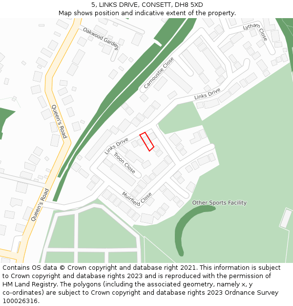 5, LINKS DRIVE, CONSETT, DH8 5XD: Location map and indicative extent of plot