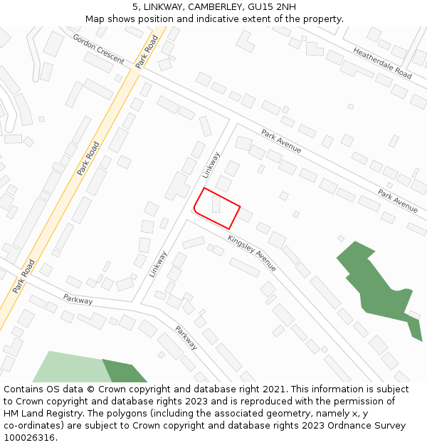 5, LINKWAY, CAMBERLEY, GU15 2NH: Location map and indicative extent of plot