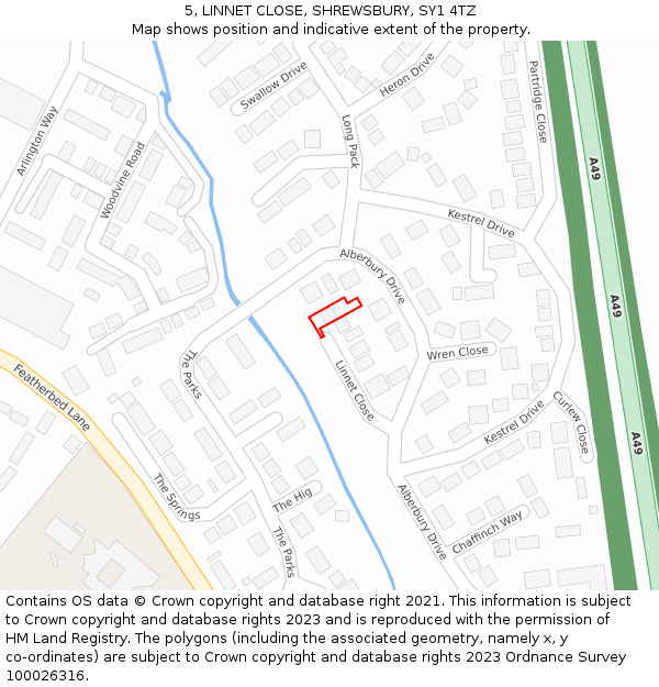 5, LINNET CLOSE, SHREWSBURY, SY1 4TZ: Location map and indicative extent of plot