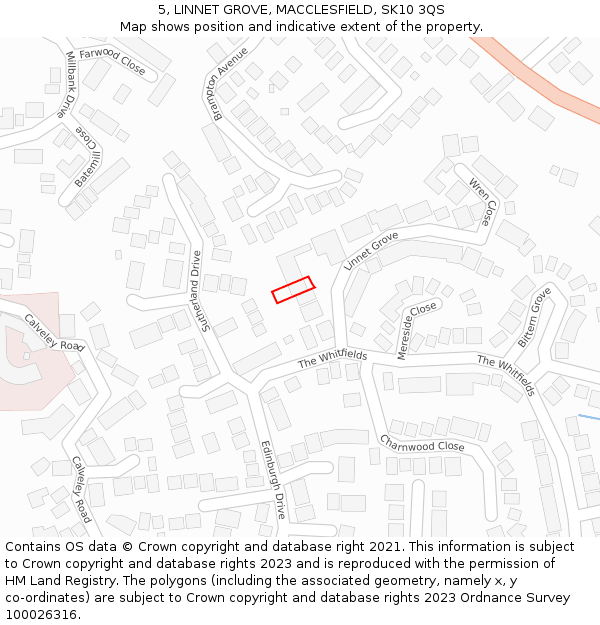 5, LINNET GROVE, MACCLESFIELD, SK10 3QS: Location map and indicative extent of plot