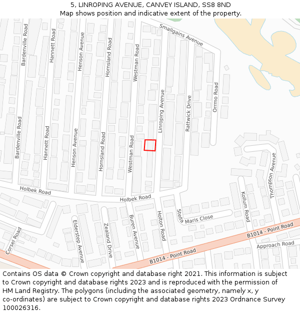 5, LINROPING AVENUE, CANVEY ISLAND, SS8 8ND: Location map and indicative extent of plot