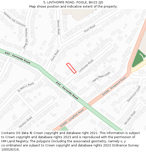 5, LINTHORPE ROAD, POOLE, BH15 2JS: Location map and indicative extent of plot