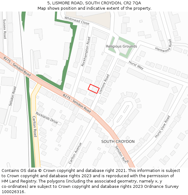 5, LISMORE ROAD, SOUTH CROYDON, CR2 7QA: Location map and indicative extent of plot