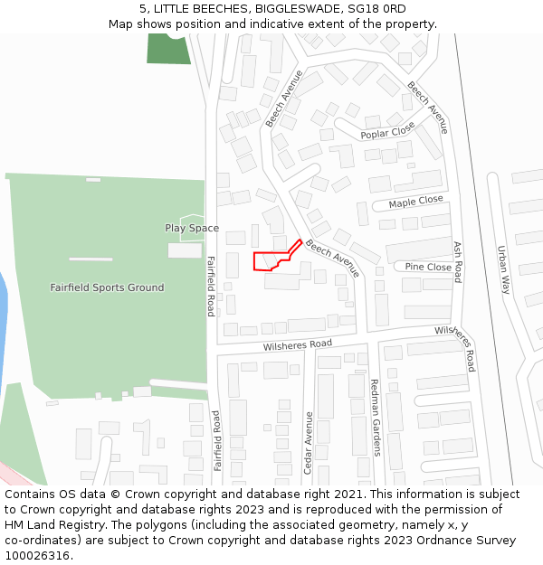 5, LITTLE BEECHES, BIGGLESWADE, SG18 0RD: Location map and indicative extent of plot