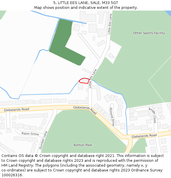 5, LITTLE EES LANE, SALE, M33 5GT: Location map and indicative extent of plot