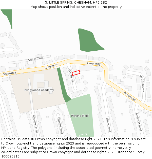 5, LITTLE SPRING, CHESHAM, HP5 2BZ: Location map and indicative extent of plot