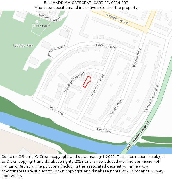 5, LLANDINAM CRESCENT, CARDIFF, CF14 2RB: Location map and indicative extent of plot