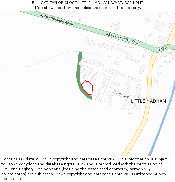 5, LLOYD TAYLOR CLOSE, LITTLE HADHAM, WARE, SG11 2NB: Location map and indicative extent of plot