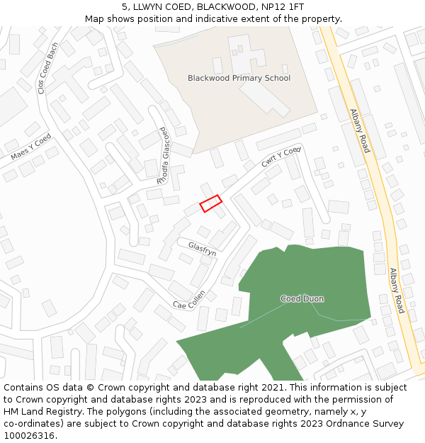 5, LLWYN COED, BLACKWOOD, NP12 1FT: Location map and indicative extent of plot