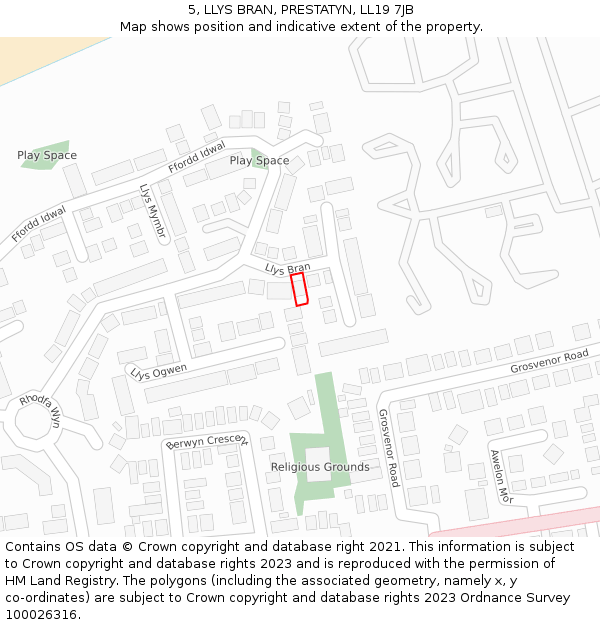 5, LLYS BRAN, PRESTATYN, LL19 7JB: Location map and indicative extent of plot