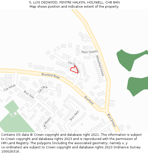 5, LLYS DEDWYDD, PENTRE HALKYN, HOLYWELL, CH8 8AN: Location map and indicative extent of plot