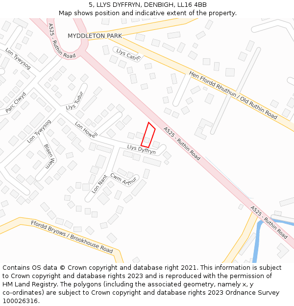 5, LLYS DYFFRYN, DENBIGH, LL16 4BB: Location map and indicative extent of plot