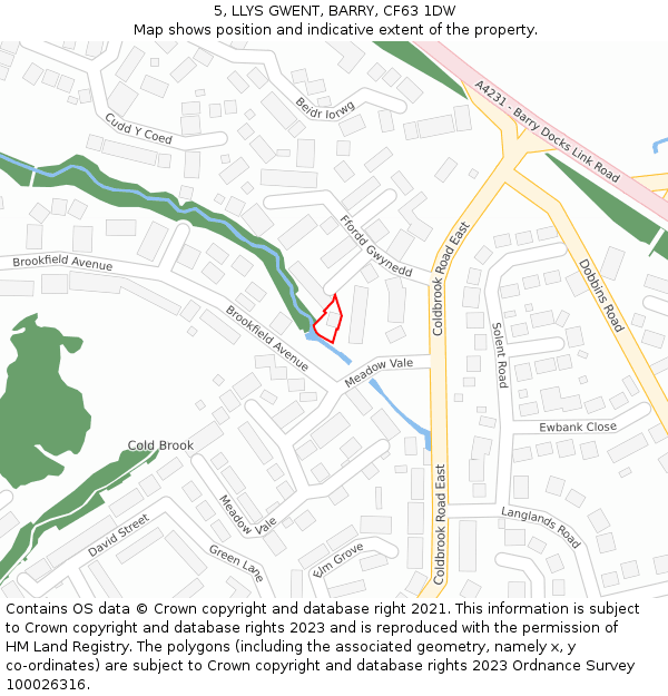 5, LLYS GWENT, BARRY, CF63 1DW: Location map and indicative extent of plot