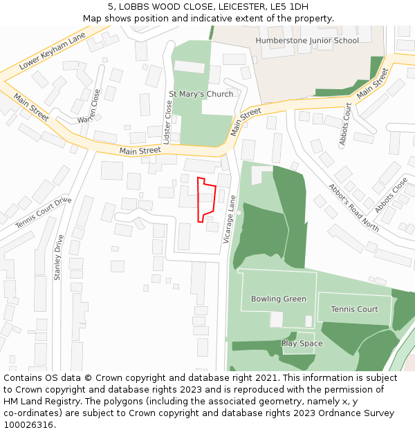 5, LOBBS WOOD CLOSE, LEICESTER, LE5 1DH: Location map and indicative extent of plot