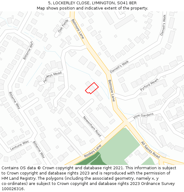 5, LOCKERLEY CLOSE, LYMINGTON, SO41 8ER: Location map and indicative extent of plot