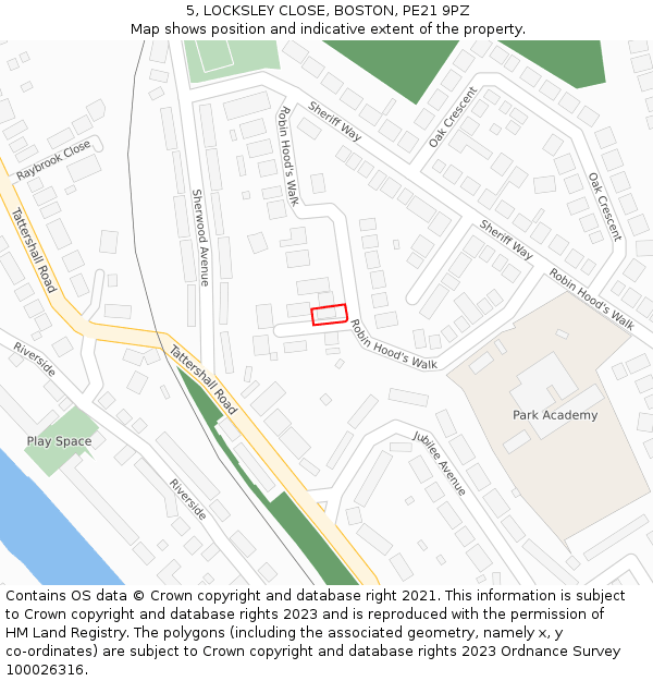 5, LOCKSLEY CLOSE, BOSTON, PE21 9PZ: Location map and indicative extent of plot