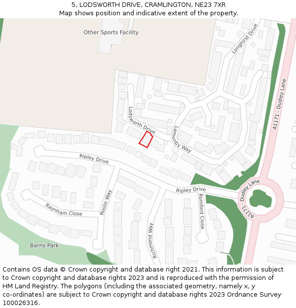 5, LODSWORTH DRIVE, CRAMLINGTON, NE23 7XR: Location map and indicative extent of plot