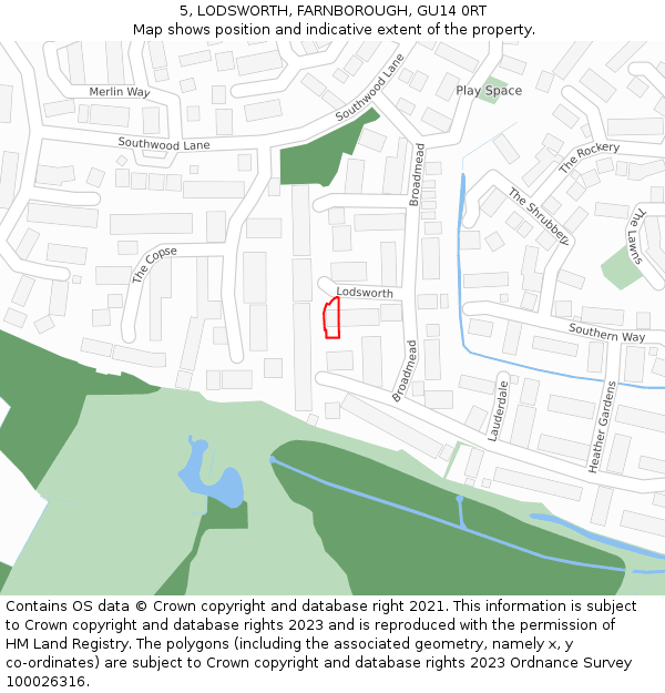 5, LODSWORTH, FARNBOROUGH, GU14 0RT: Location map and indicative extent of plot